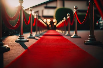 Red Carpet hallway with barriers and red ropes for exclusive event
